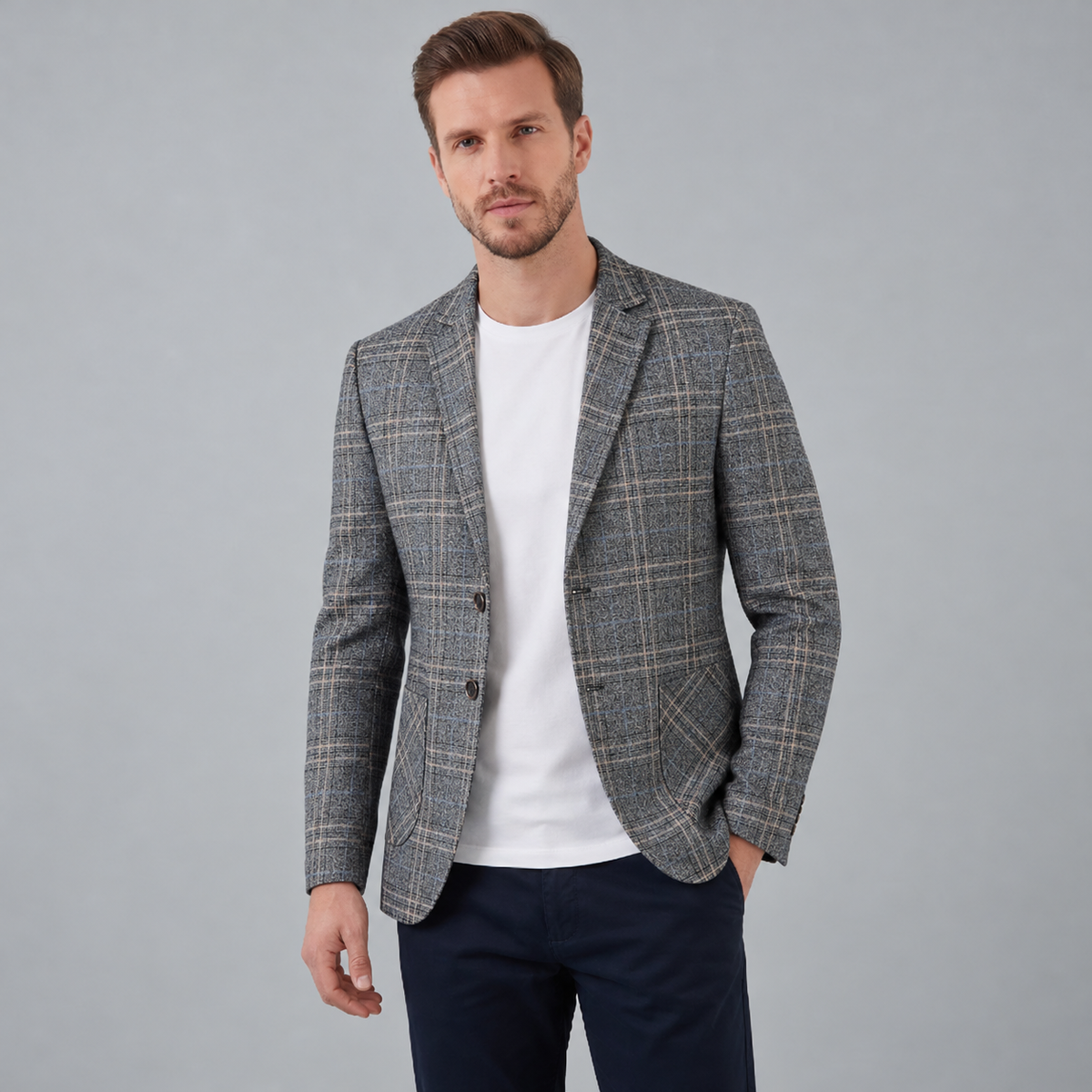 Men's Smart Casual Checked Blazer Jacket