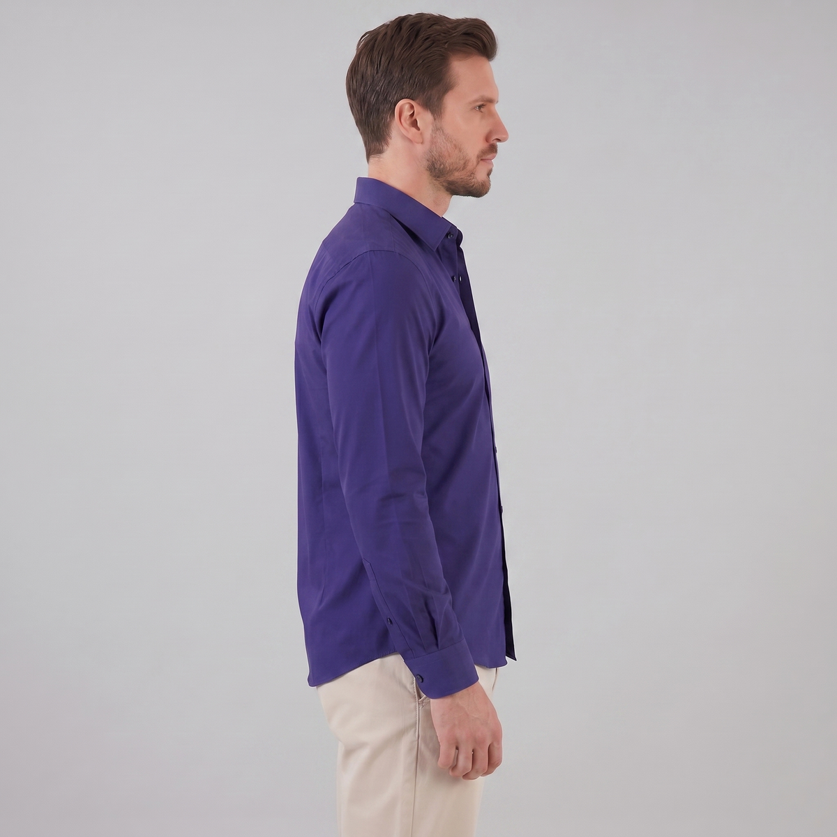 Men's Slim Fit Long-Sleeve Dress Shirt with Point Collar View 53
