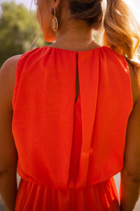 Women's Midi Halter Neck Dress with Side Slit and Sleeveless