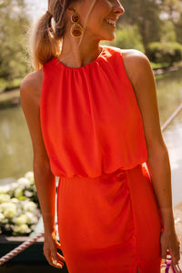 Women's Midi Halter Neck Dress with Side Slit and Sleeveless