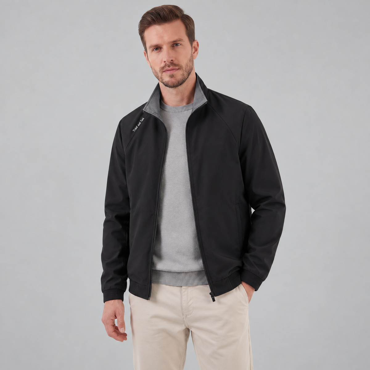 Men's Lightweight Spring Mid-Jacket with Mandarin Collar