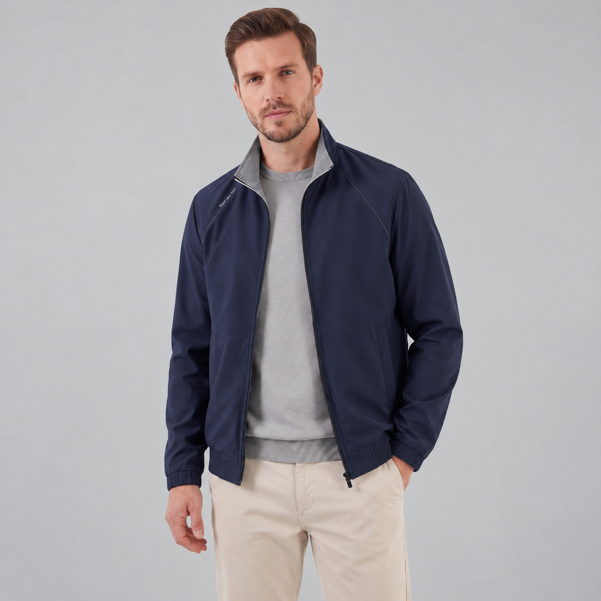 Men's Lightweight Spring Mid-Jacket with Mandarin Collar