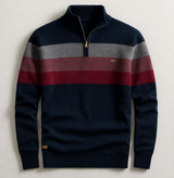 Men's Cotton Stripe Pullover with Quarter-Zip Neck