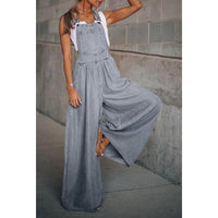 Women's Denim Dungarees with Wide Leg and Side Pockets