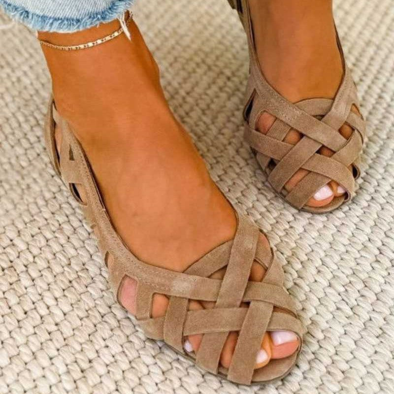 Women's Strappy Sandals with Cutout Design and Flat Sole