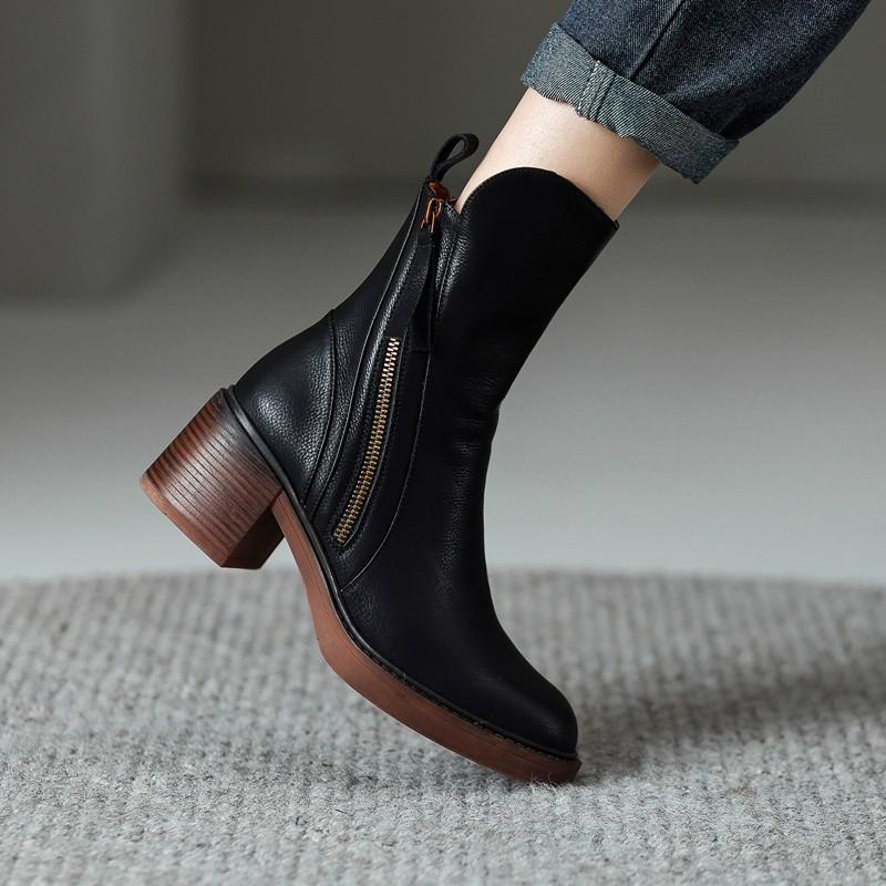 Women's Block Heel Ankle Boots with Side Zip