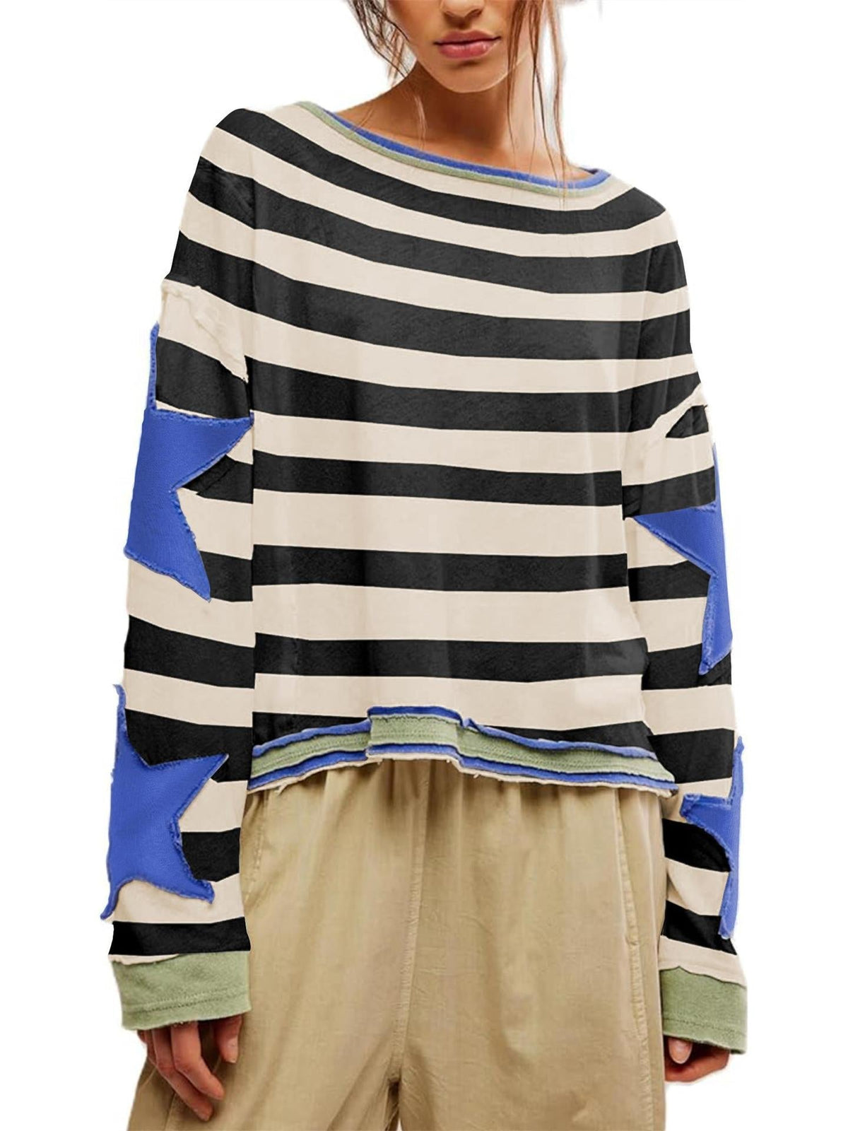 Women's Star Print Sweatshirt Tops with Long Sleeves