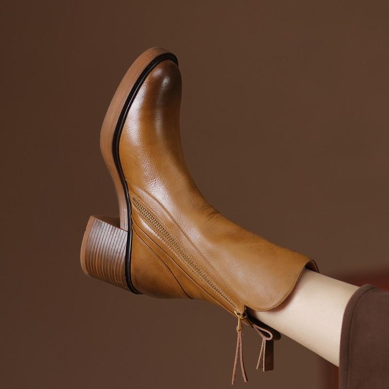 Women's Block Heel Ankle Boots with Side Zip