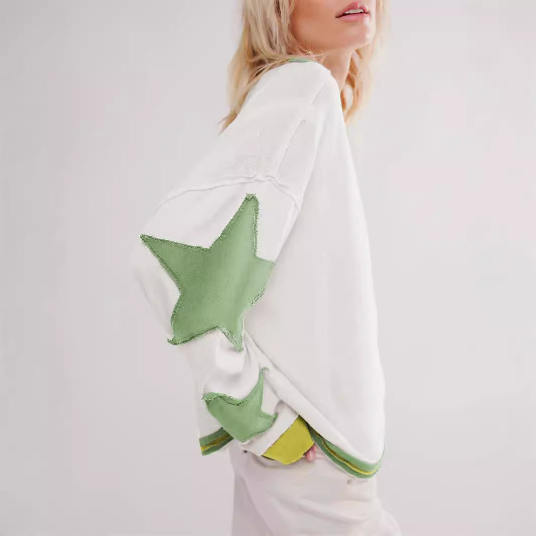 Women's Star Print Sweatshirt Tops with Long Sleeves