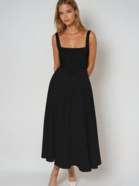 Women's Midi Wedding Guest Dress with Square Neckline and Sleeveless