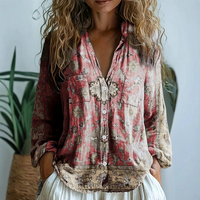 Women's Button Up Tops with Floral Print and Long Sleeves