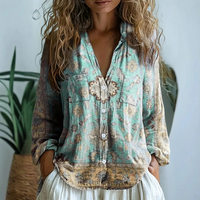 Women's Button Up Tops with Floral Print and Long Sleeves