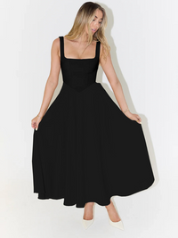 Women's Midi Wedding Guest Dress with Square Neckline and Sleeveless