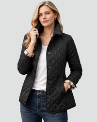Women's Windbreaker with Quilted Design and Button Fastening