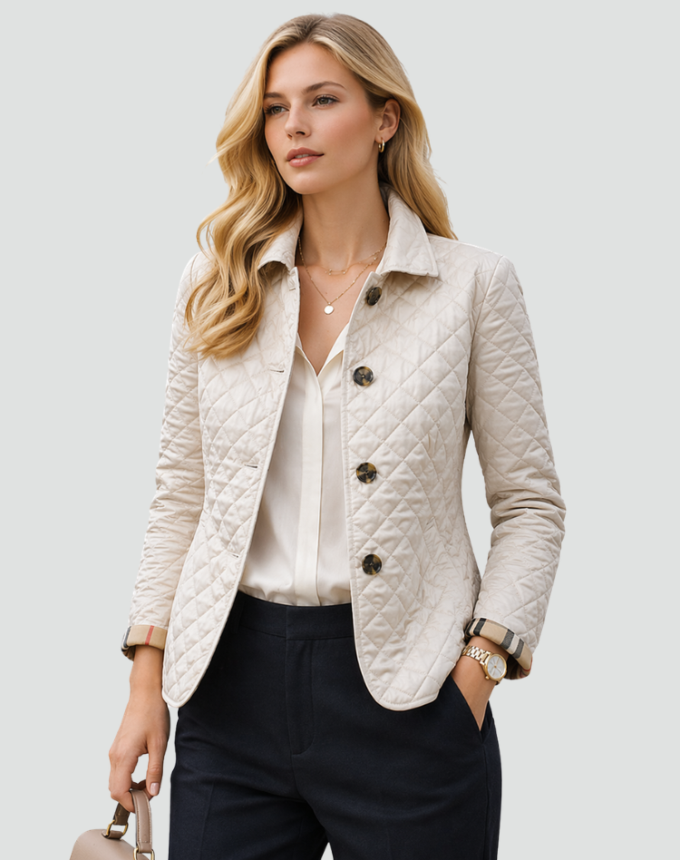 Women's Windbreaker with Quilted Design and Button Fastening