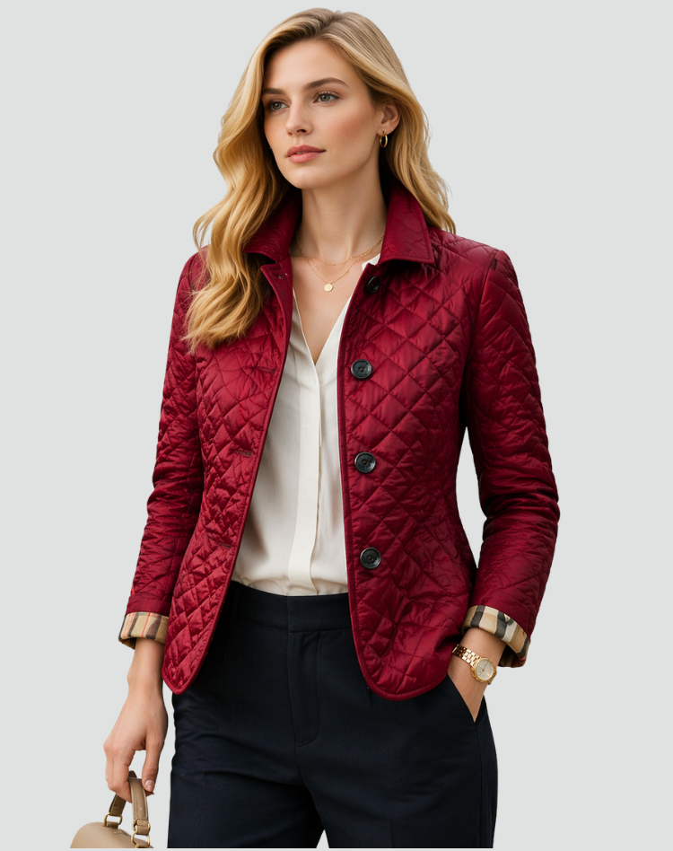 Women's Windbreaker with Quilted Design and Button Fastening