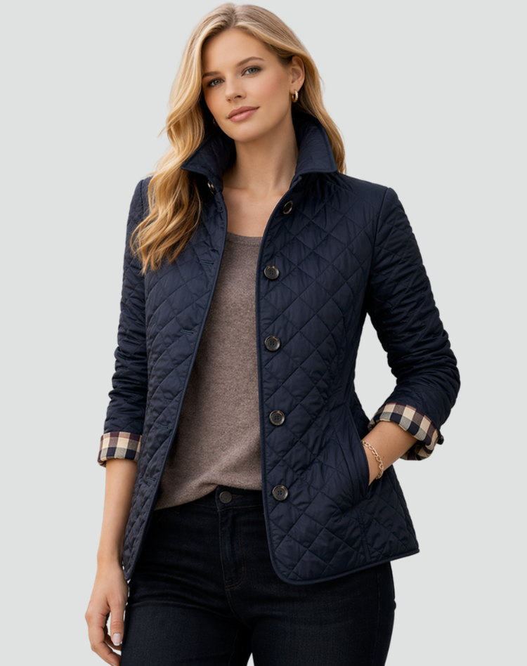 Women's Windbreaker with Quilted Design and Button Fastening