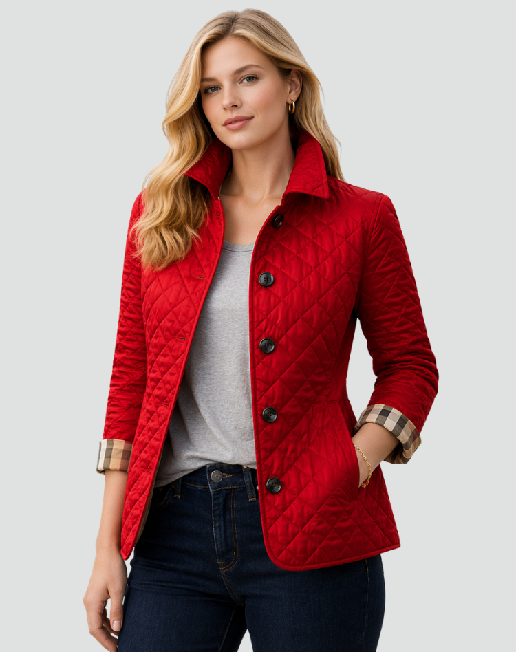 Women's Windbreaker with Quilted Design and Button Fastening