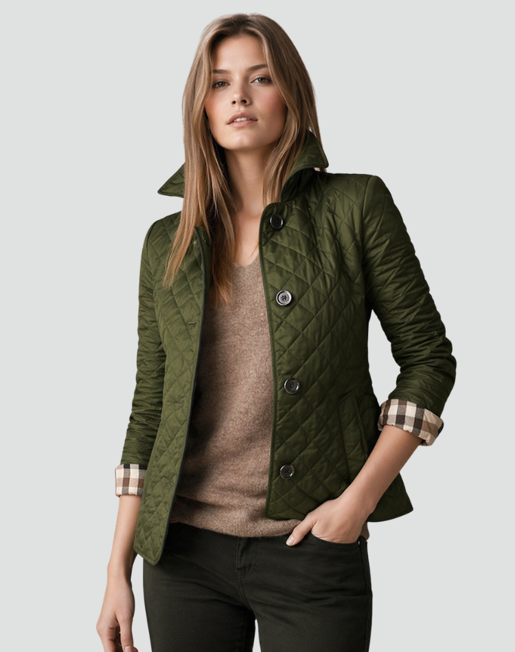 Women's Windbreaker with Quilted Design and Button Fastening