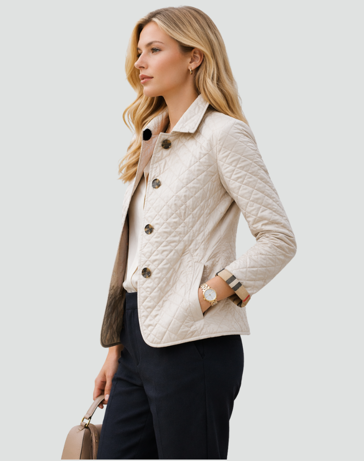 Women's Windbreaker with Quilted Design and Button Fastening