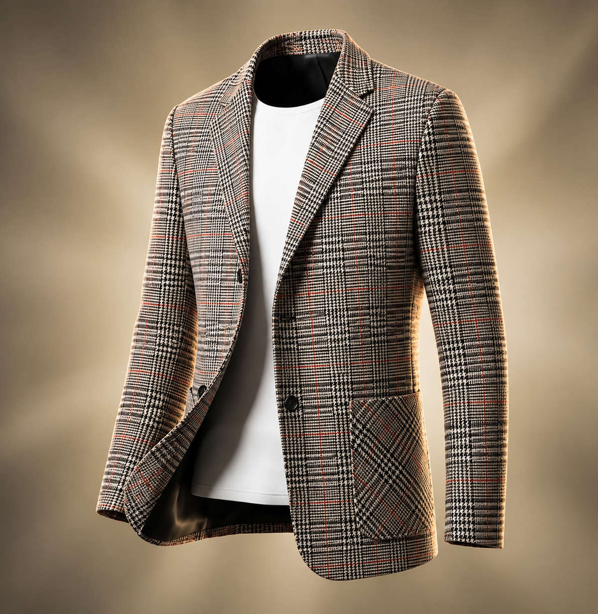 Men's Wool Blend Tailored Blazer | Houndstooth with Notch Lapel