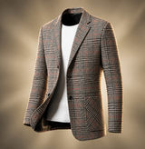 Men's Wool Blend Tailored Blazer | Houndstooth with Notch Lapel