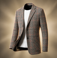 Men's Wool Blend Tailored Blazer | Houndstooth with Notch Lapel