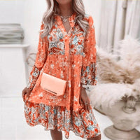 Women's Mini Summer Dress with Floral Print and Long Sleeves