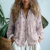 Women's Button Up Tops with Floral Print and Long Sleeves