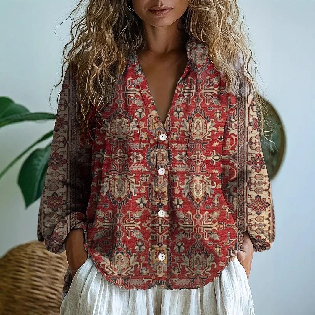 Women's Button Up Tops with Floral Print and Long Sleeves