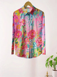 Women's Vibrant Floral Print Long Sleeve Button Shirt