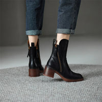Women's Block Heel Ankle Boots with Side Zip