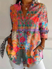 Women's Vibrant Floral Print Long Sleeve Button Shirt