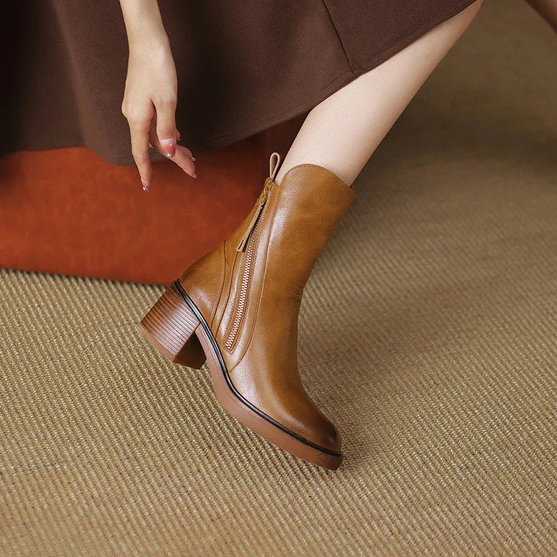 Women's Block Heel Ankle Boots with Side Zip
