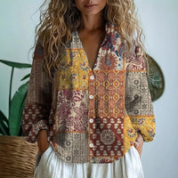 Women's Button Up Tops with Floral Print and Long Sleeves