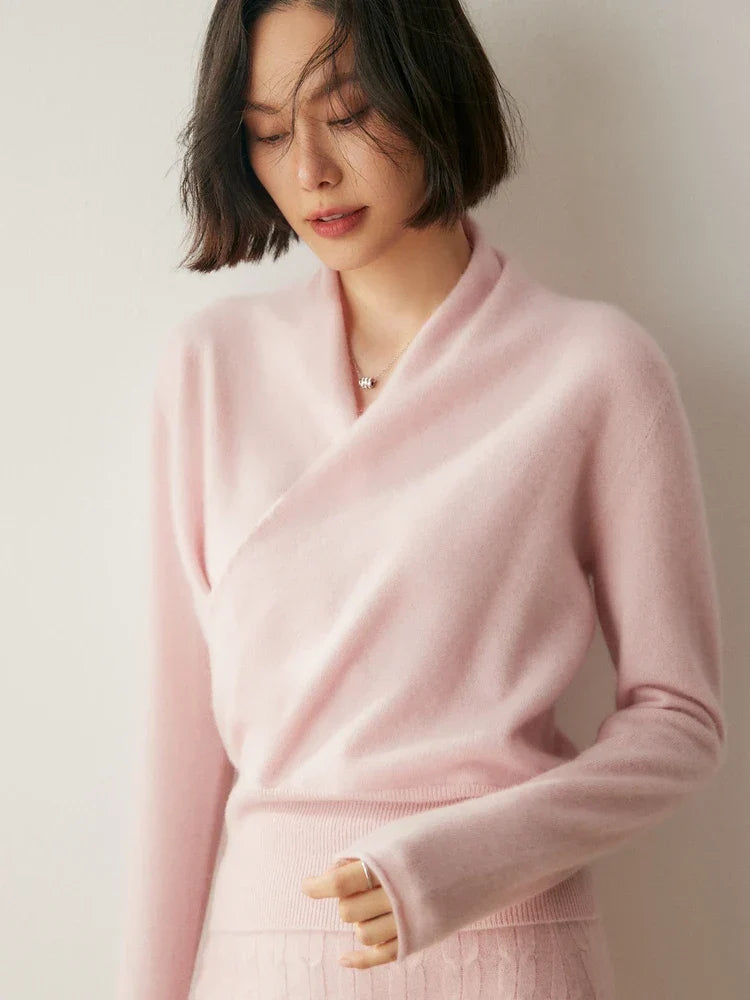 Women's Wrap Tops with V Neckline and Long Sleeves