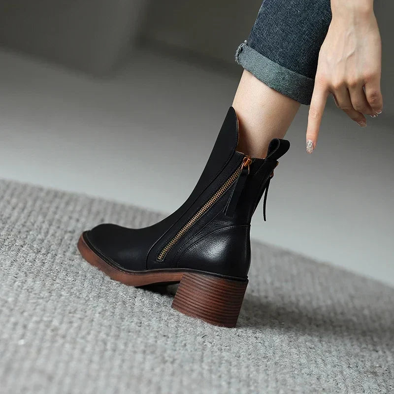 Women's Block Heel Ankle Boots with Side Zip
