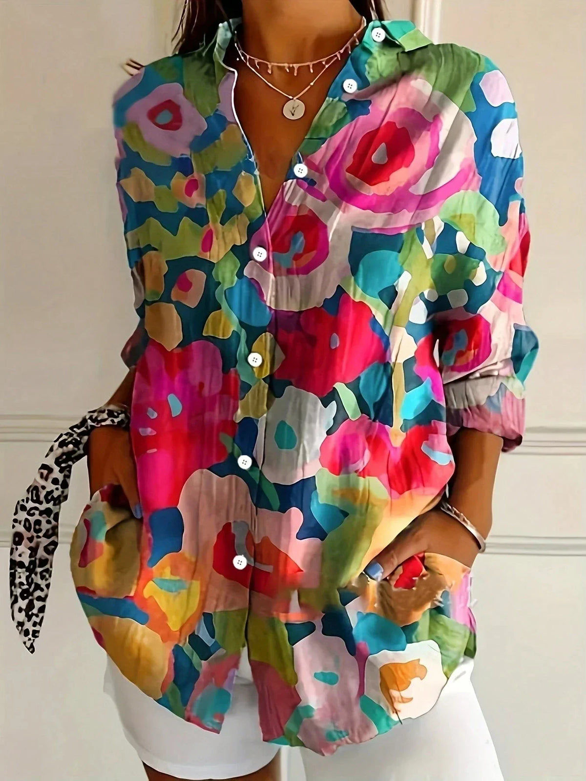 Women's Vibrant Floral Print Long Sleeve Button Shirt