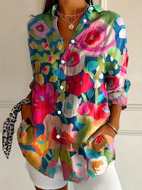 Women's Vibrant Floral Print Long Sleeve Button Shirt