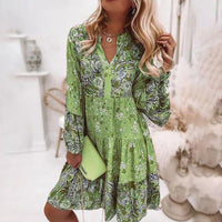 Women's Mini Summer Dress with Floral Print and Long Sleeves