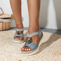 Women's Wedge Espadrille Sandals with Open Toe and Ring Detail