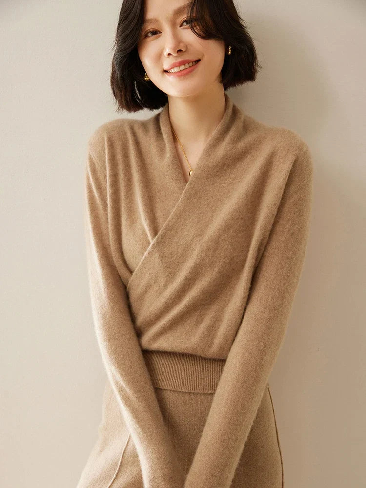 Women's Wrap Tops with V Neckline and Long Sleeves