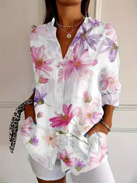 Women's Vibrant Floral Print Long Sleeve Button Shirt