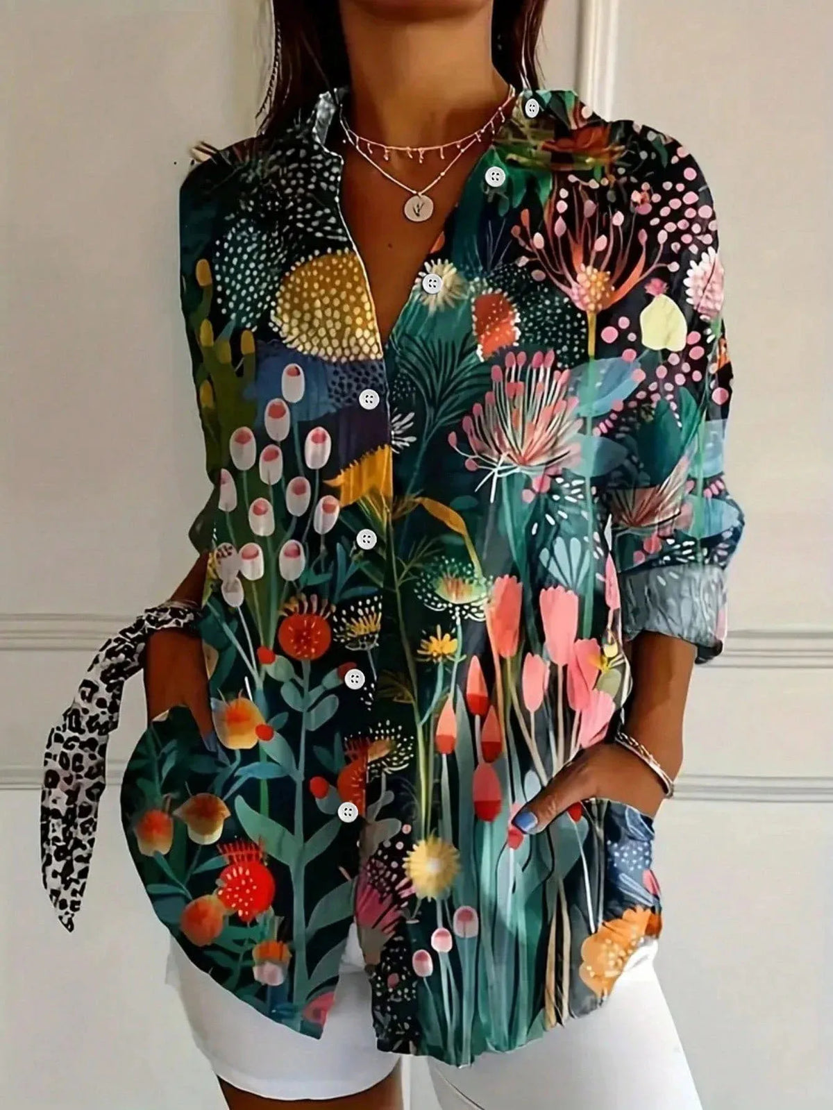 Women's Vibrant Floral Print Long Sleeve Button Shirt