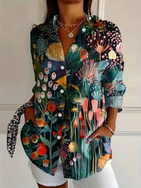 Women's Vibrant Floral Print Long Sleeve Button Shirt