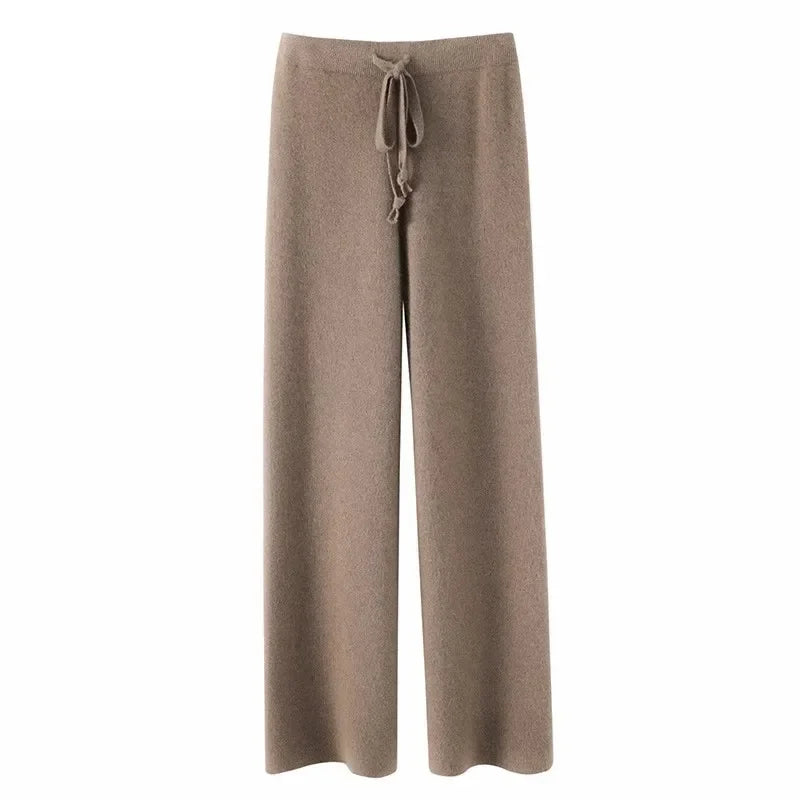 Women's Wide Leg Trousers with Drawstring Waist and Side Pockets