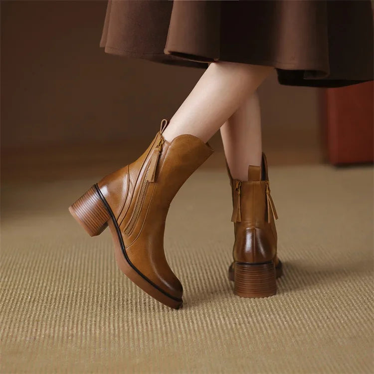 Women's Block Heel Ankle Boots with Side Zip