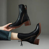 Women's Block Heel Ankle Boots with Side Zip