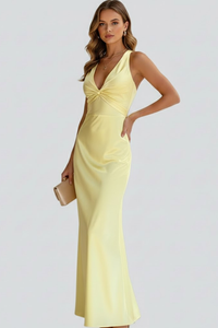 Women's Maxi Wedding Guest Dress with V Neckline and Crossback Straps