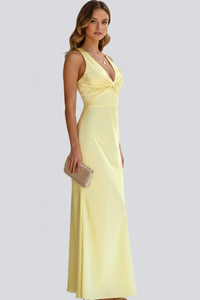 Women's Maxi Wedding Guest Dress with V Neckline and Crossback Straps